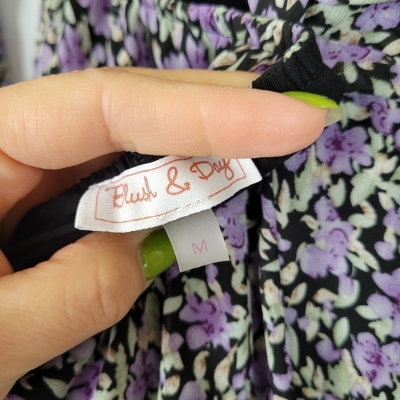 Blush & Day Black Floral Tiered Babydoll Mini Dress M Dark Romantic‎ Whimsigoth - Picture 6 of 14